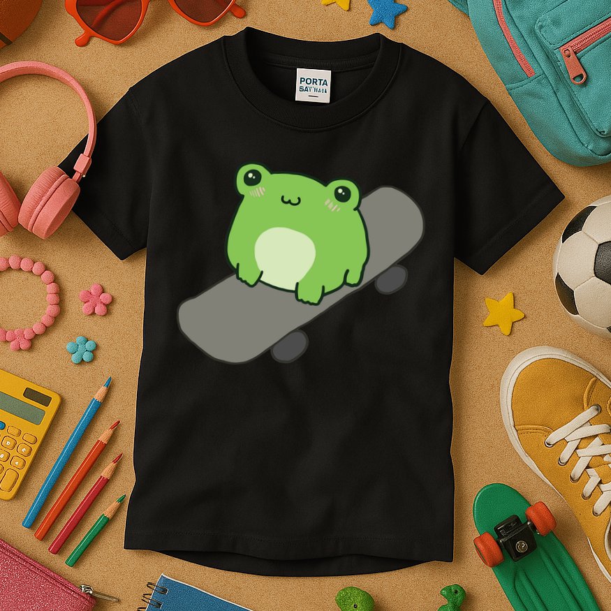 Cute Frog On Skateboard Kawaii Aesthetic Frog Kids T-Shirt