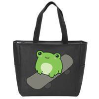 Cute Frog On Skateboard Kawaii Aesthetic Frog Zip Tote Bag