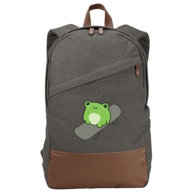 Cute Frog On Skateboard Kawaii Aesthetic Frog Cotton Canvas Backpack