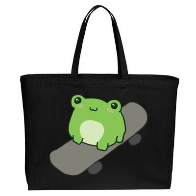 Cute Frog On Skateboard Kawaii Aesthetic Frog Cotton Canvas Jumbo Tote