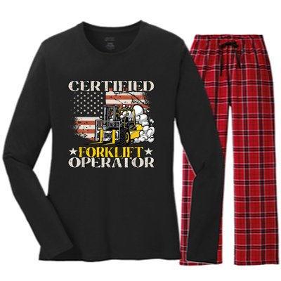 Certified Forklift Operator Forklift Driver Gift Women's Long Sleeve Flannel Pajama Set 