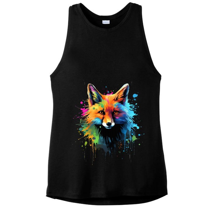 Cool Fox On Colorful Painted Fox Ladies PosiCharge Tri-Blend Wicking Tank