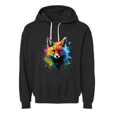 Cool Fox On Colorful Painted Fox Garment-Dyed Fleece Hoodie