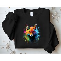 Cool Fox On Colorful Painted Fox Sweatshirt