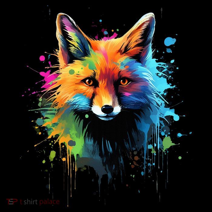 Cool Fox On Colorful Painted Fox T-Shirt