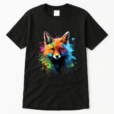 Cool Fox On Colorful Painted Fox Tall T-Shirt