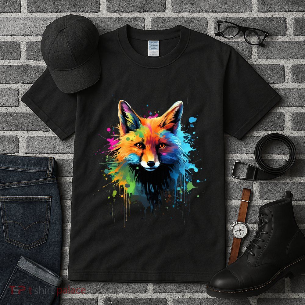 Cool Fox On Colorful Painted Fox Tall T-Shirt