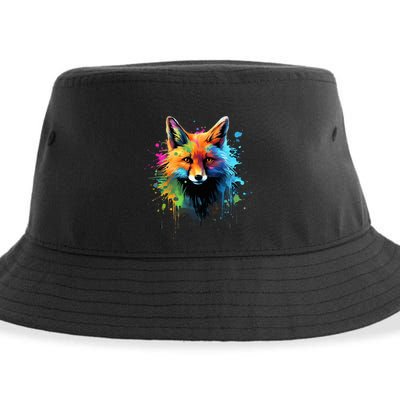 Cool Fox On Colorful Painted Fox Sustainable Bucket Hat