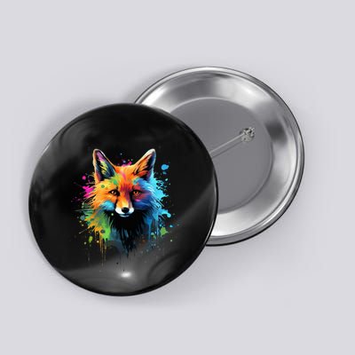 Cool Fox On Colorful Painted Fox Button