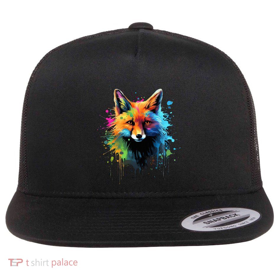 Cool Fox On Colorful Painted Fox Flatbill Hat