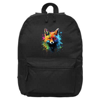 Cool Fox On Colorful Painted Fox 16 in Basic Backpack