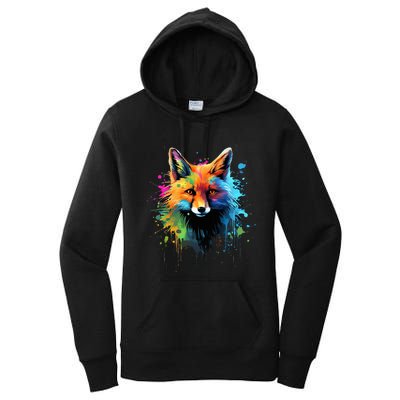 Cool Fox On Colorful Painted Fox Women's Pullover Hoodie