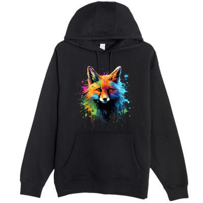 Cool Fox On Colorful Painted Fox Premium Pullover Hoodie