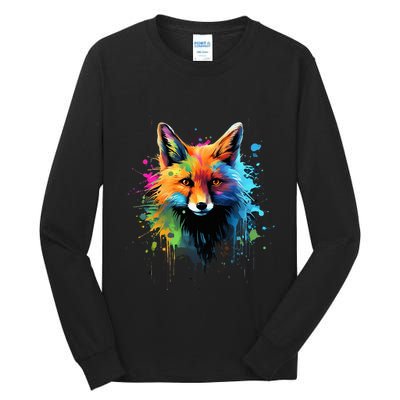 Cool Fox On Colorful Painted Fox Tall Long Sleeve T-Shirt