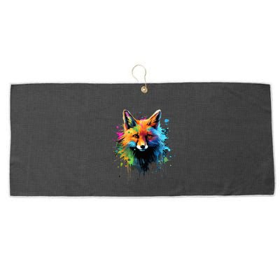 Cool Fox On Colorful Painted Fox Large Microfiber Waffle Golf Towel