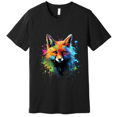Cool Fox On Colorful Painted Fox Premium T-Shirt