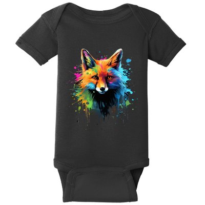 Cool Fox On Colorful Painted Fox Baby Bodysuit