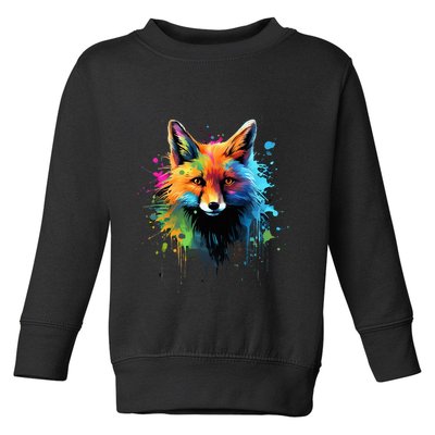 Cool Fox On Colorful Painted Fox Toddler Sweatshirt