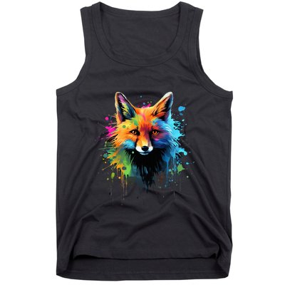 Cool Fox On Colorful Painted Fox Tank Top