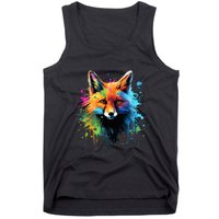 Cool Fox On Colorful Painted Fox Tank Top