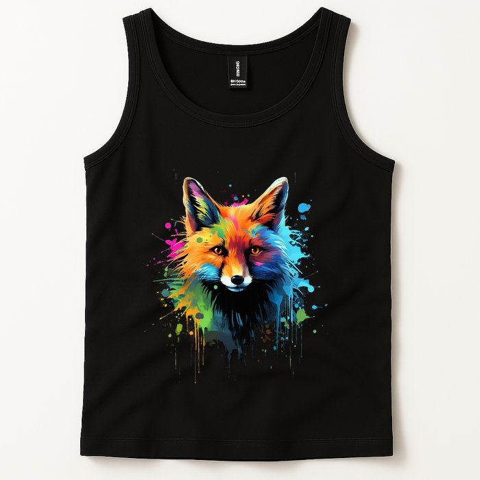 Cool Fox On Colorful Painted Fox Tank Top