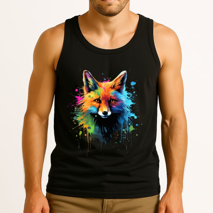 Cool Fox On Colorful Painted Fox Tank Top
