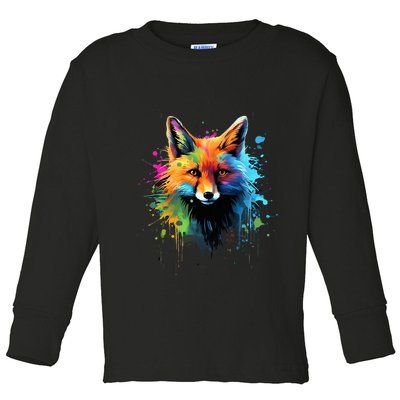 Cool Fox On Colorful Painted Fox Toddler Long Sleeve Shirt