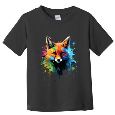 Cool Fox On Colorful Painted Fox Toddler T-Shirt
