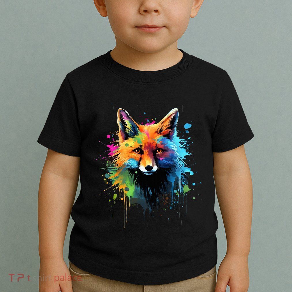 Cool Fox On Colorful Painted Fox Toddler T-Shirt