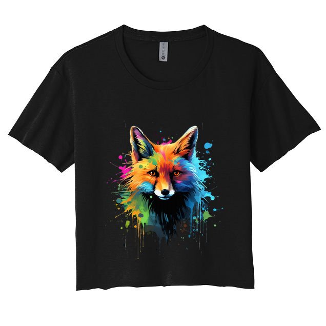 Cool Fox On Colorful Painted Fox Crop Top