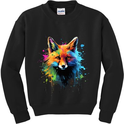 Cool Fox On Colorful Painted Fox Kids Sweatshirt
