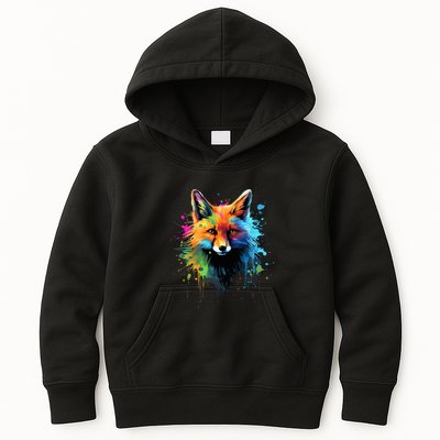 Cool Fox On Colorful Painted Fox Kids Hoodie