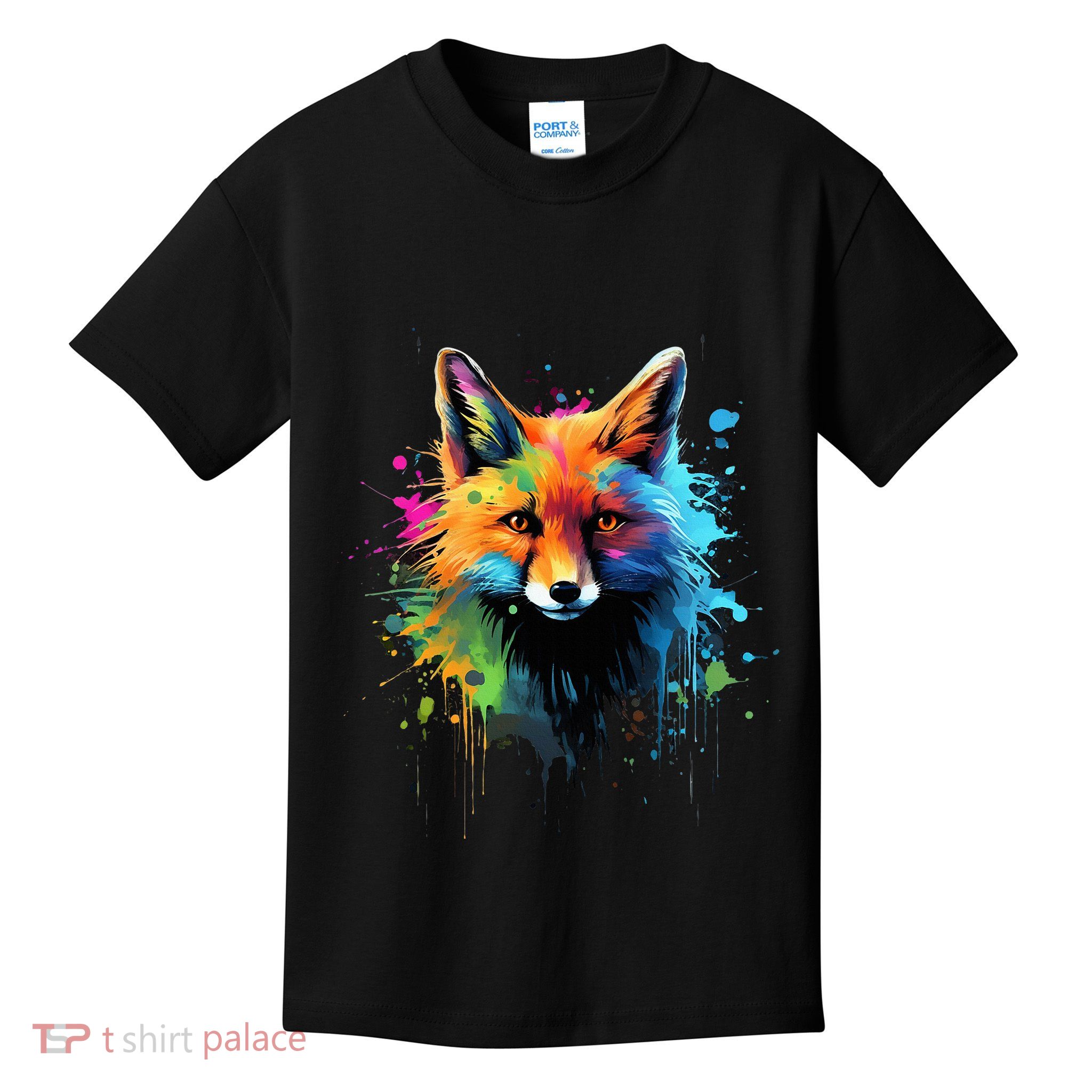 Cool Fox On Colorful Painted Fox Kids T-Shirt