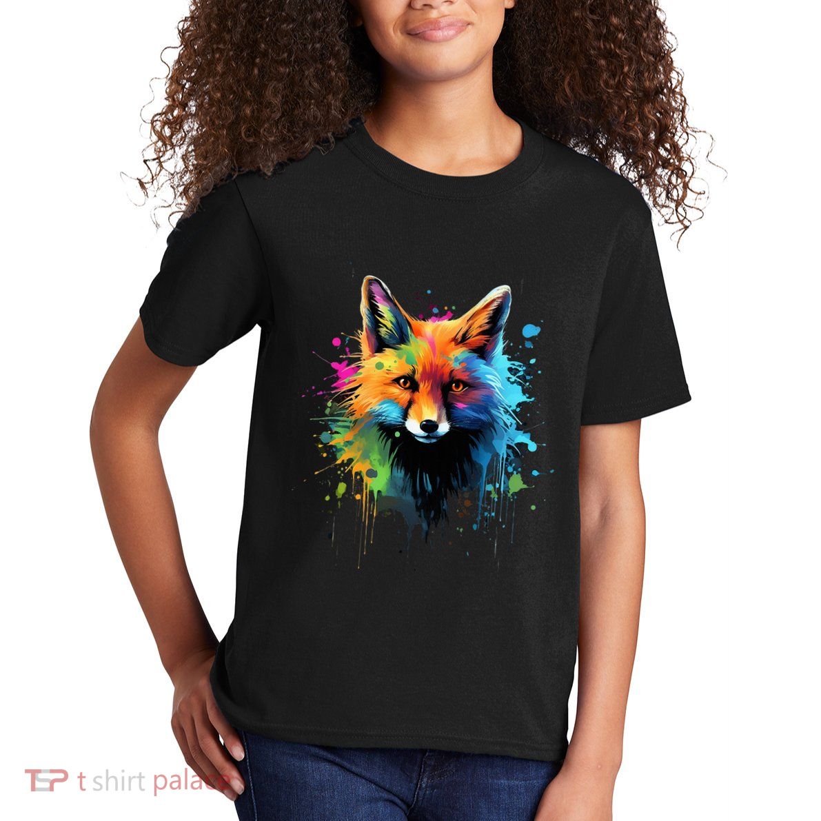 Cool Fox On Colorful Painted Fox Kids T-Shirt