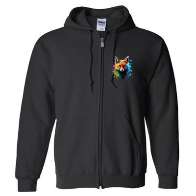Cool Fox On Colorful Painted Fox Full Zip Hoodie