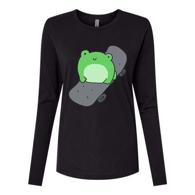 Cute Frog On Skateboard Kawaii Aesthetic Frog Womens Cotton Relaxed Long Sleeve T-Shirt