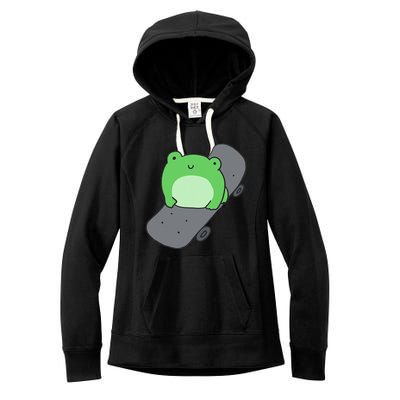 Cute Frog On Skateboard Kawaii Aesthetic Frog Women's Fleece Hoodie