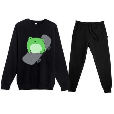 Cute Frog On Skateboard Kawaii Aesthetic Frog Premium Crewneck Sweatsuit Set