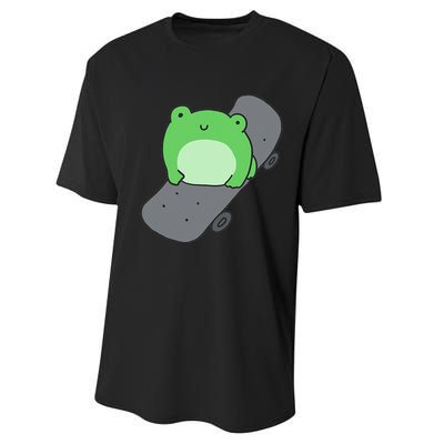 Cute Frog On Skateboard Kawaii Aesthetic Frog Performance Sprint T-Shirt