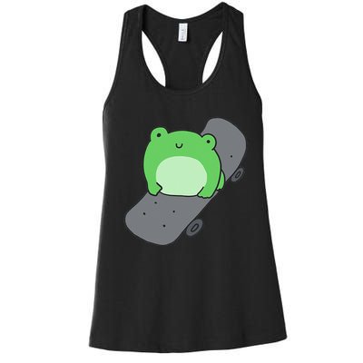 Cute Frog On Skateboard Kawaii Aesthetic Frog Women's Racerback Tank