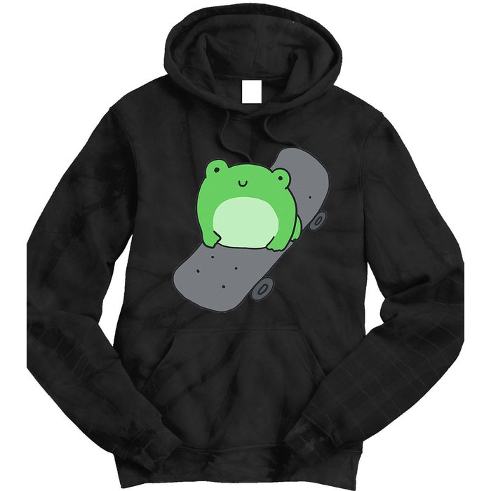 Cute Frog On Skateboard Kawaii Aesthetic Frog Tie Dye Hoodie