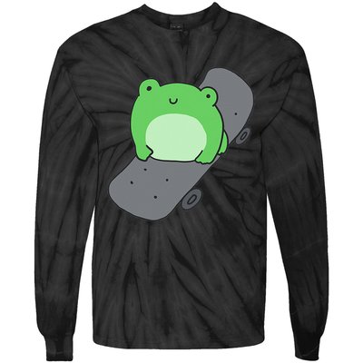 Cute Frog On Skateboard Kawaii Aesthetic Frog Tie-Dye Long Sleeve Shirt