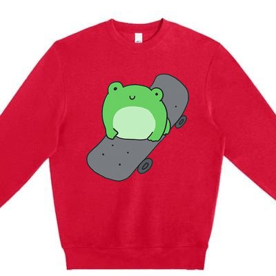 Cute Frog On Skateboard Kawaii Aesthetic Frog Premium Crewneck Sweatshirt