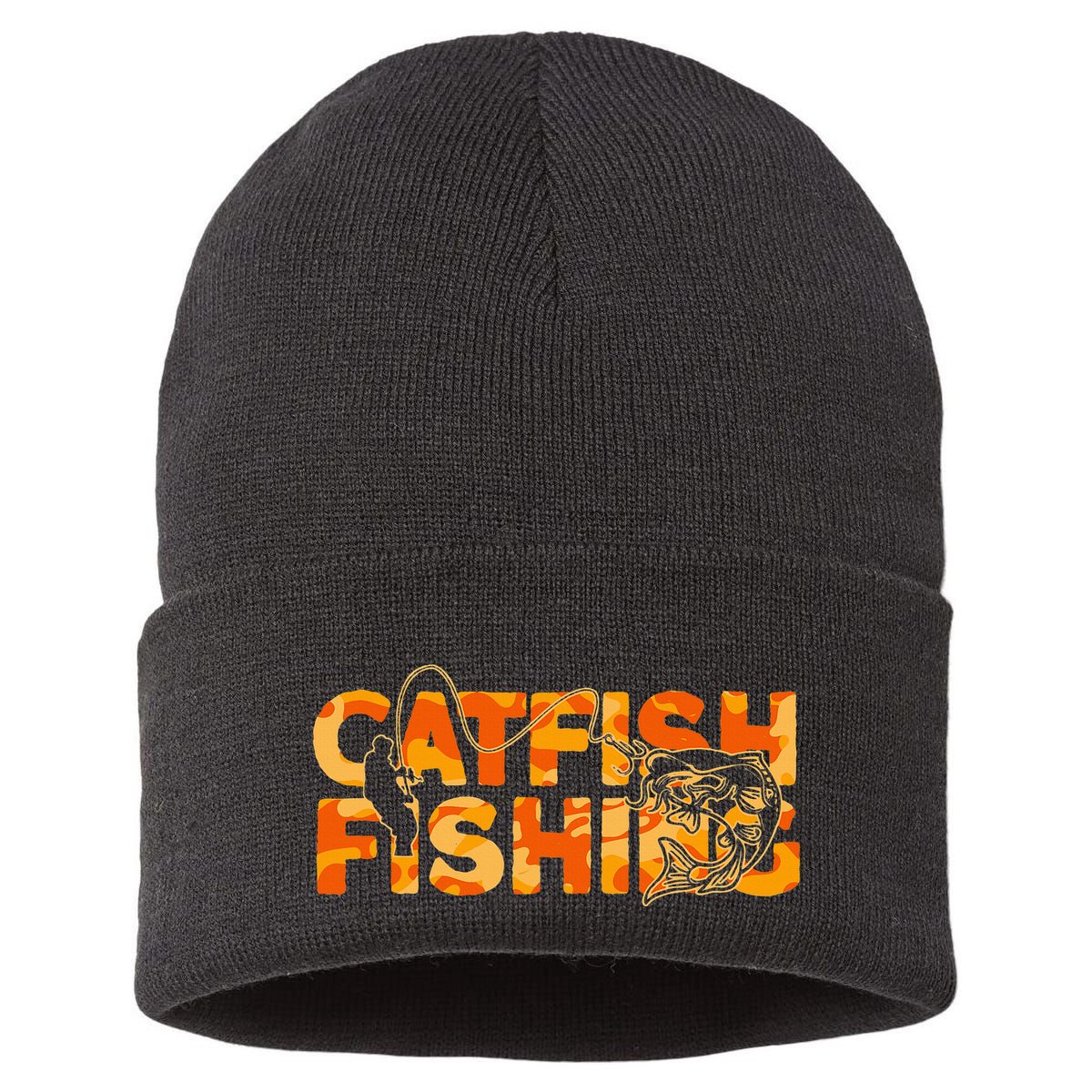 Catfish Fisherman Orange Camouflage Catfish Fishing Sustainable Knit Beanie