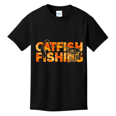 Catfish Fisherman Orange Camouflage Catfish Fishing Kids T-Shirt