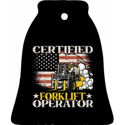 Certified Forklift Operator Forklift Driver US Flag Ceramic Bell Ornament