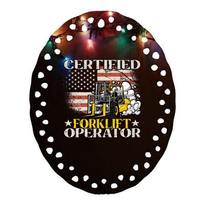 Certified Forklift Operator Forklift Driver US Flag Ceramic Oval Ornament