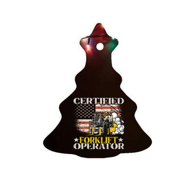 Certified Forklift Operator Forklift Driver US Flag Ceramic Tree Ornament