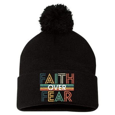 Christian Faith Over Fear Motivational Pom Pom 12in Knit Beanie