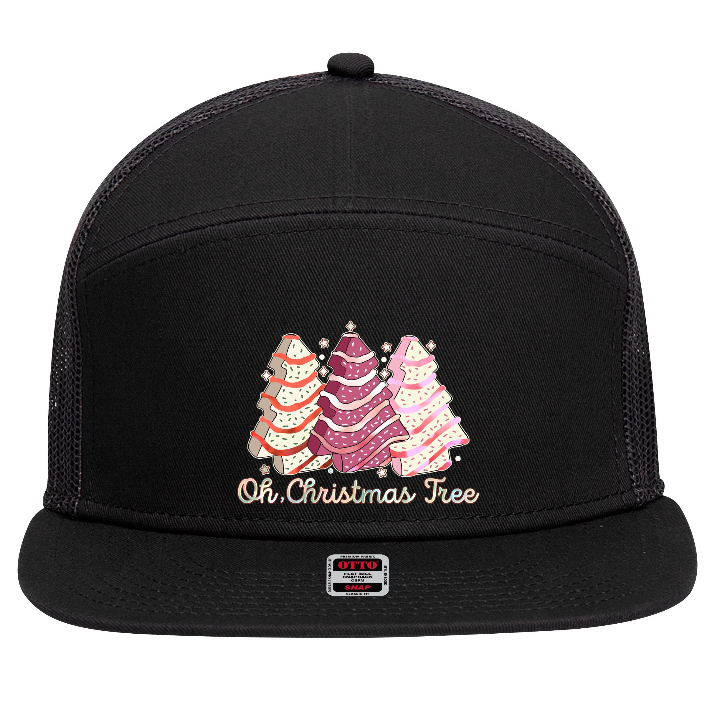 Cute Festive Oh Christmas Tree Snack Cakes 7 Panel Mesh Trucker Snapback Hat